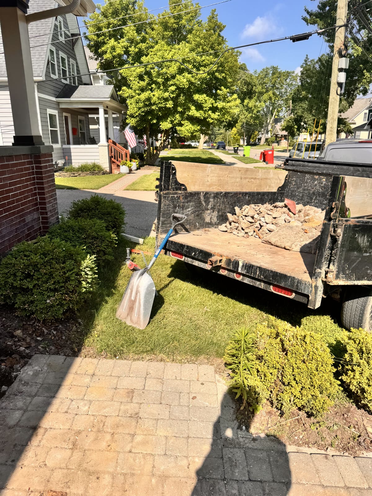 Brick and masonry debris loaded on a trailer for haul-away
